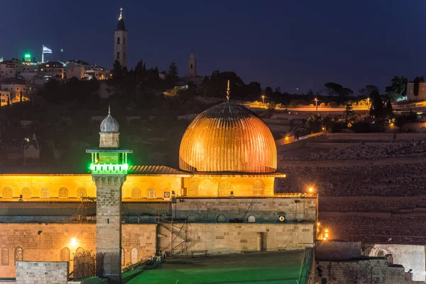 Night View Siliver Dome Aqsa Mosque Built Top Temple Mount — Stock Photo, Image