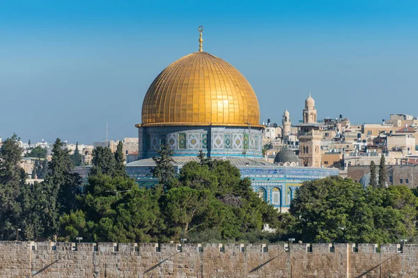 Golden Dome Rock Temple Mount Wall Old City Jerusalem View — Stock Photo, Image