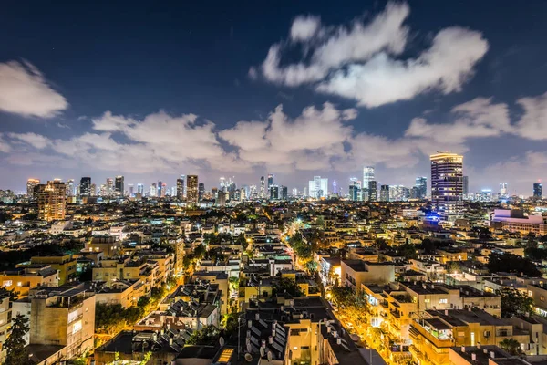 Vista Aérea Nocturna Ciudad Tel Aviv Con Modernos Skylines Hoteles — Foto de Stock