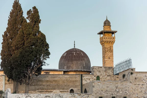 Cúpula Siliver Mezquita Aqsa Atardecer Construida Cima Del Monte Del — Foto de Stock