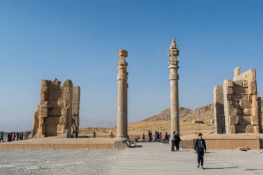 İran 'ın Şiraz kentindeki Persepolis' teki harabeler. Achaemenid İmparatorluğu 'nun törensel başkenti. UNESCO Dünya Mirası