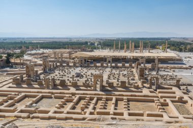 İran, Shiraz 'daki Persepolis' in hava görüntüsü. Achaemenid İmparatorluğu 'nun törensel başkenti. UNESCO Dünya Mirası