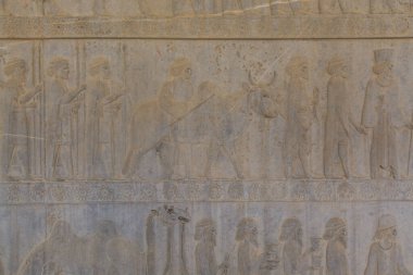 İran 'ın Şiraz kentindeki Persepolis' te yıkıntı duvarında yara izi var. Achaemenid İmparatorluğu 'nun törensel başkenti. UNESCO Dünya Mirası