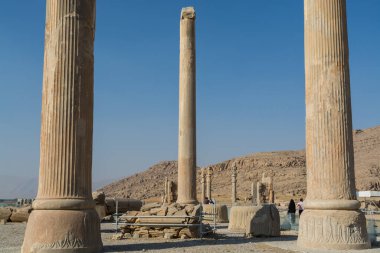 İran 'ın Şiraz kentindeki Persepolis' teki harabeler. Achaemenid İmparatorluğu 'nun törensel başkenti. UNESCO Dünya Mirası