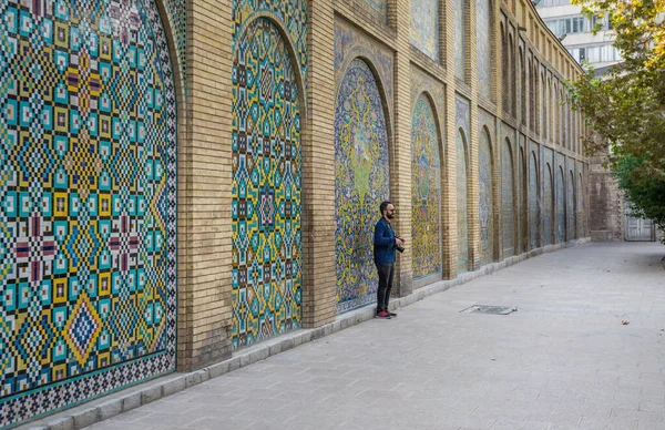 Vintage Färgglada Mosaik Keramiska Kakel Vägg Kungliga Golestan Palace Teheran — Stockfoto