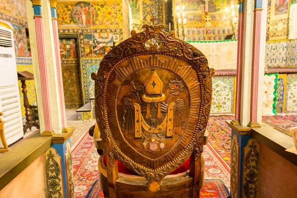 Erkebiskop Chair Inne Historiske Bygningene Til Vank Katedralen Isfahan Iran – stockfoto