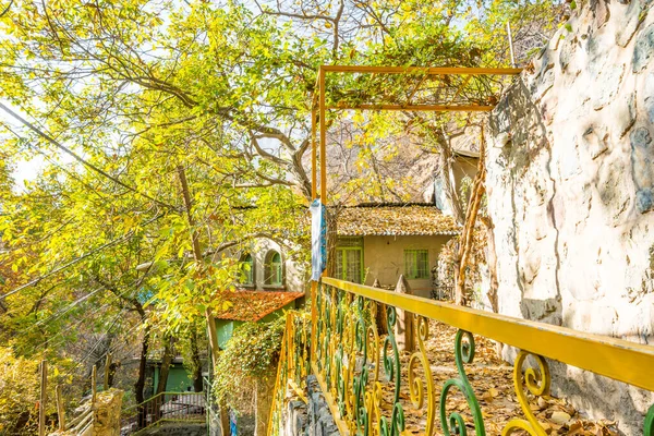  Tochal Dağı Darband Vadisi 'nin girişinde altın yapraklarla kaplı İran restoranları. Tahran sakinleri için popüler bir eğlence bölgesi