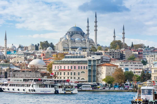 Stadtbild Ufer Des Bosporus Istanbul Mit Der Süleymaniye Moschee Einer — Stockfoto