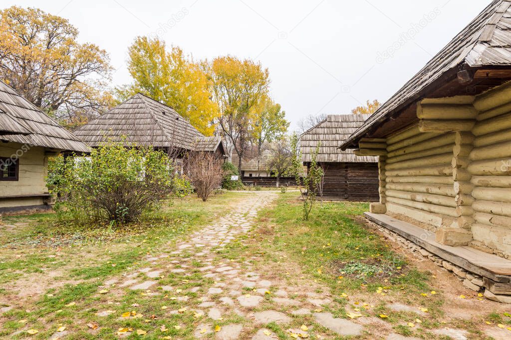 Authentic peasant farms and houses from all over Romania in Dimitrie Gusti National Village Museum, an open-air ethnographic museum located in the King Michael I Park, showcasing traditional Romanian village life