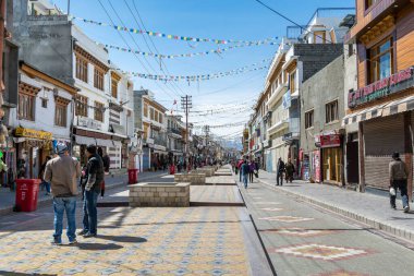 Leh Şehri, Ladakh, Jammu ve Kashmir 'deki ana çarşı manzarası