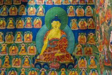  Leh, Ladakh, Jammu ve Kashmir 'deki Hemis Manastırı' ndaki renkli resimler.