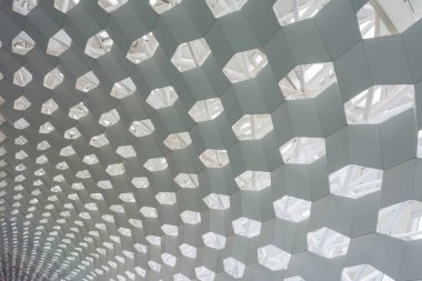 Shenzhen havaalanı terminalinin sırasındaki altıgen çelik çatı yapısı, Çin.