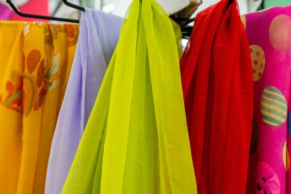 Chinese Traditional Silk Scarfs Hanging Department Store Stock Picture