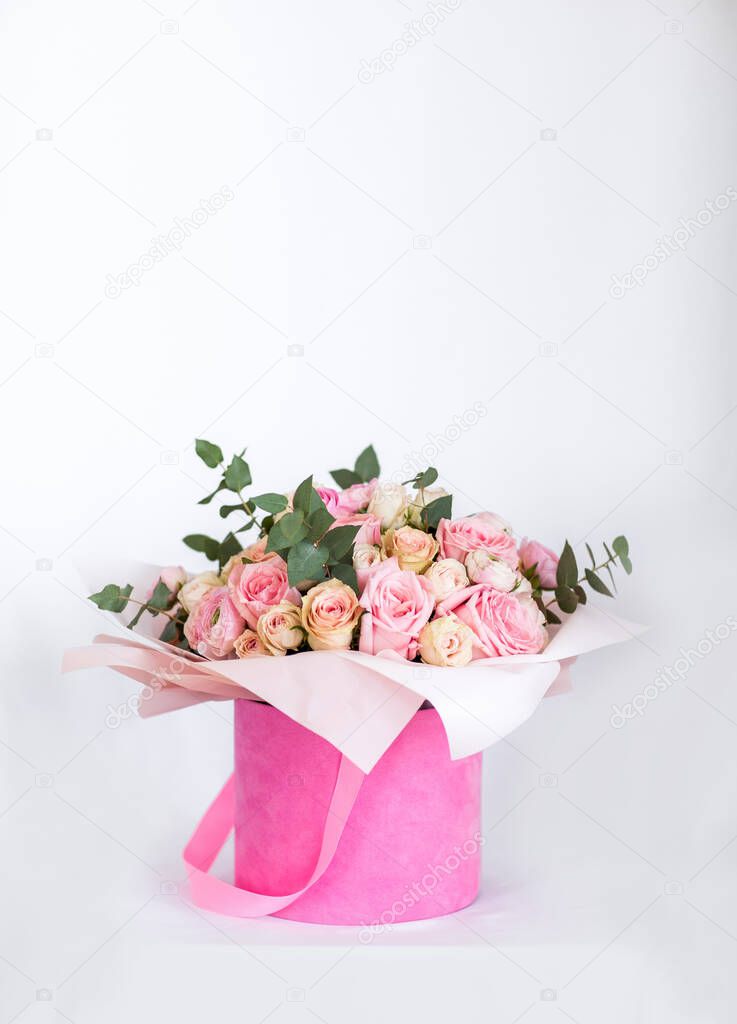 Pink bouquet in box