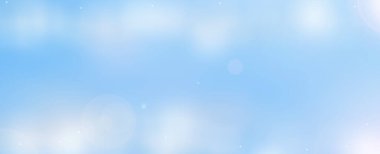 Mavi Bokeh sisi. Hafif daireli mavi gökyüzü, soğuk kış bayrağı Noel, Yeni Yıl ve mevsimsel tasarım projeleri için mükemmel temiz, şenlikli ve sakin bir atmosfer yaratır. 