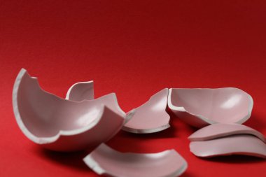 Broken dishes on the floor.