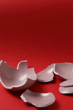 Broken dishes on the floor.