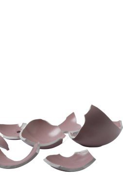 Broken dishes on the floor.