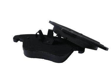 Beyaz arkaplana yerleştirilmiş araba fren yastıklarının resmi.