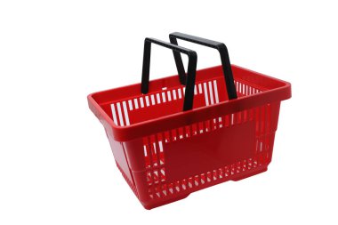 Boş süpermarket alışveriş sepeti. Alışveriş sepeti, alışveriş torbası, beyaz arka planda izole edilmiş.