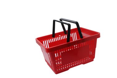 Boş süpermarket alışveriş sepeti. Alışveriş sepeti, alışveriş torbası, beyaz arka planda izole edilmiş.