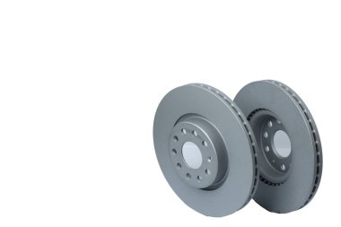 Otomatik mekanik yedek parça ya da araba parçası beyaz arka planda izole edilmiş. Metal araba parçaları seti. Düz konum, üst görünüm, kopyalama alanı