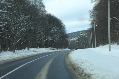 karlı bir ormanda yol