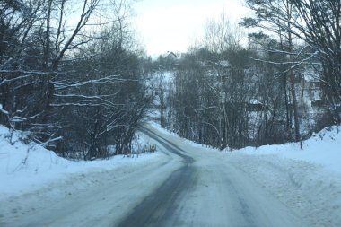 karlı bir ormanda yol