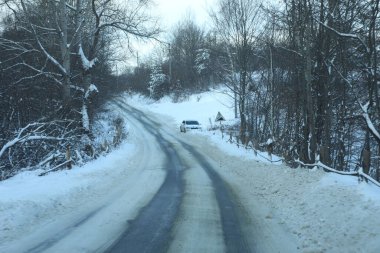 karlı bir ormanda yol