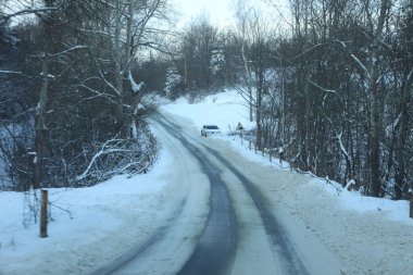 karlı bir ormanda yol