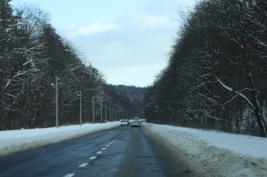 karlı bir ormanda yol
