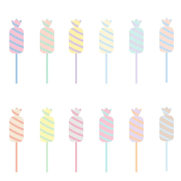 Tatlı çizgili desenli pastel renkli lolipoplardan oluşan büyüleyici bir koleksiyon. Bu düz vektör seti şeker dükkanı markalaşması, parti davetiyeleri, tebrik kartları ve şirin çocuk odası dekorasyonu için mükemmel.