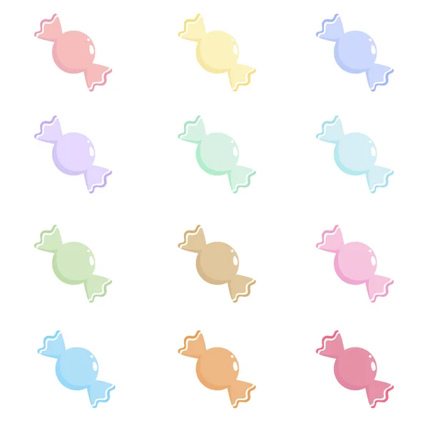 Düz vektör tarzında 12 renkli pastel şeker çiziminden oluşan büyüleyici bir set. Pembe, mavi, nane ve sarı gibi yumuşak tonlarda hoş dalgalı detaylar içeriyor. Doğum günü kartları, markalaşma, çocuk odası dekorasyonu, çıkartmalar ve şenlik için mükemmel.