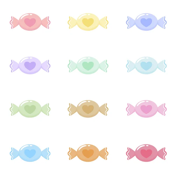 Hoş bir kalp tasarımı içeren 12 pastel şeker vektöründen oluşan büyüleyici bir koleksiyon. Sevgililer Günü süslemeleri, düğün davetiyeleri, romantik tebrik kartları ve tatlı markaları için ideal.