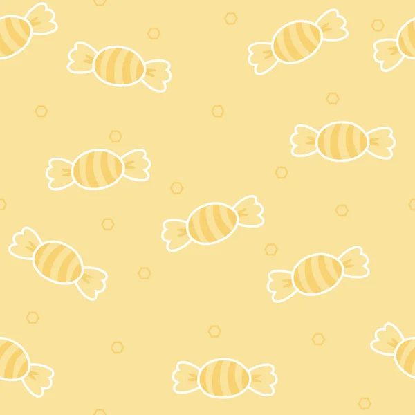 Altıgen desenli şirin sarı şeker. Ambalaj kağıdı, kumaş, duvar kağıdı, bebek partisi ve yaz temalı tasarım projeleri için tatlı vektör çizimi