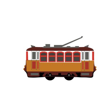 Vintage tramvay. Retro tramvay. Detaylı tramvay. Yan görünümü tramvay. Turistik tramvay. Sarı tramvay