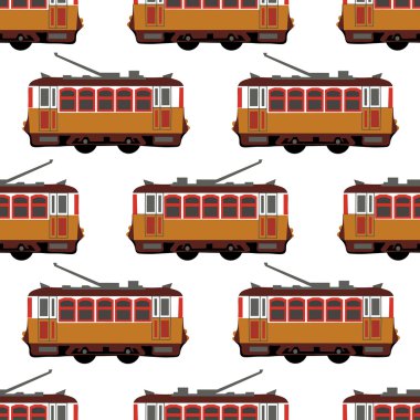 Güzel retro vektör tramvay Araba, yan görünüm, izole, sorunsuz ayrıntılı. Kentsel yaşam tarzı, turizm ve gezi grafik ve web tasarım için idealdir