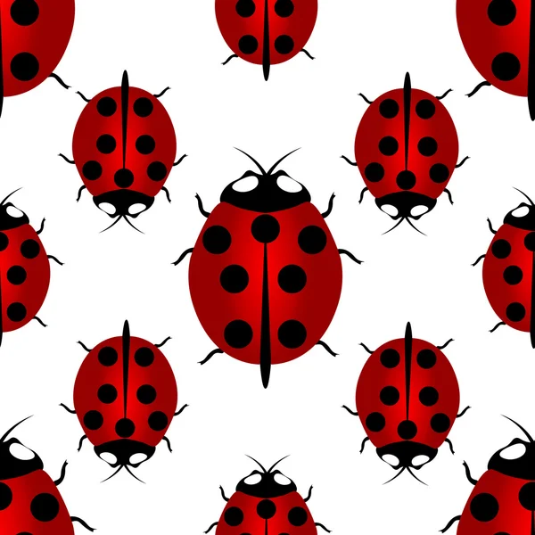 Mariquita roja con siete puntos en la espalda - para la felicidad, patrón sin costuras. Patrón sin fin Ladybird . — Vector de stock