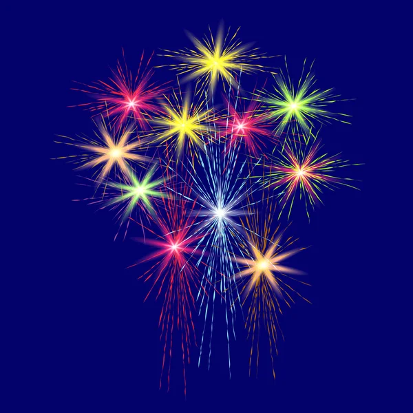 Festive, grand, multicolore feux d'artifice sur un fond bleu illustration . — Image vectorielle