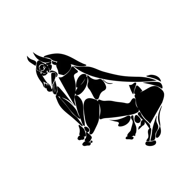 Στυλιζαρισμένο μαύρο περίγραμμα ταύρου που αποτελείται από θραύσματα που απομονώνονται σε λευκό φόντο, τατουάζ, εικονογράφηση — Διανυσματικό Αρχείο