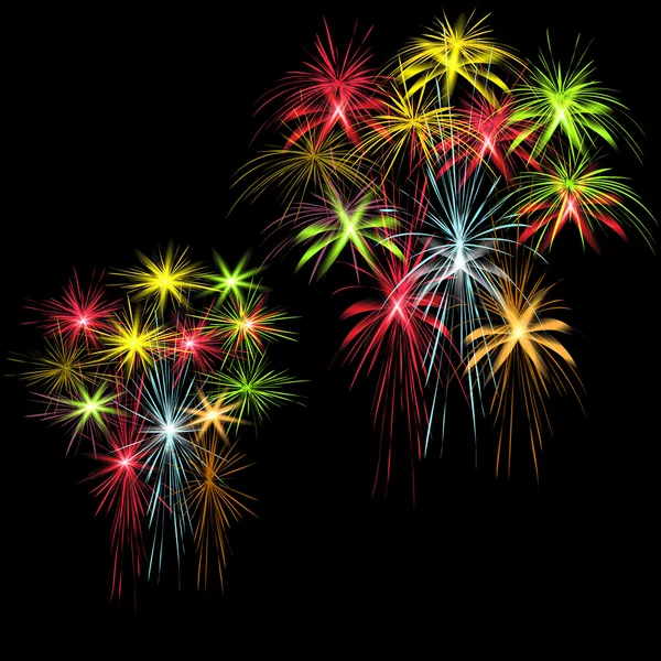 Siyah arka plan soyut izole illüstrasyon karşı ayarla sembollerin köpüklü çeşitli şekillerde patlama şenlikli desenli havai fişek