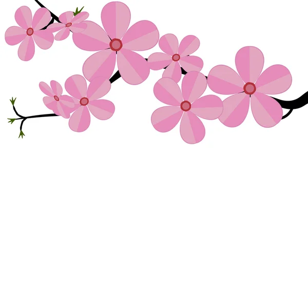 Стилизованная вишневая ветвь Японии с цветущими цветами — стоковый вектор