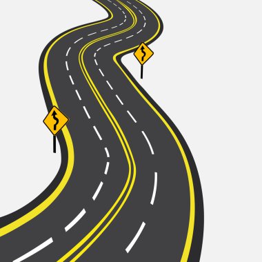 Sarı işaretlerle kavisli yol. Illüstrasyon