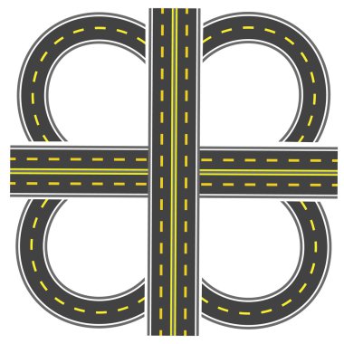 Set to build a transport interchange. Highway with yellow markings. illustration clipart