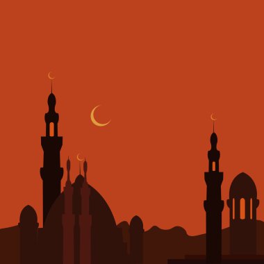 Doğu Kent ve cami gün batımında. Ramazan. Görüntü