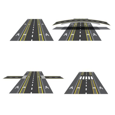Set of different road sections with peshihodnymi crossings, bicycle paths, sidewalks and intersections. illustration clipart