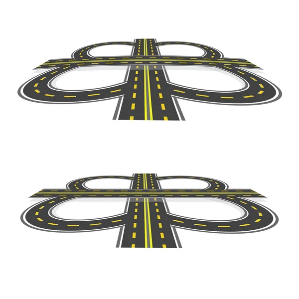 Közúti csomópont. Főút sárga jelölések a szempontból. Illusztráció — Stock Vector