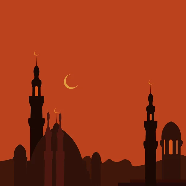 Oost-stad en moskee in zonsondergang. Ramadan. Afbeelding — Stockvector