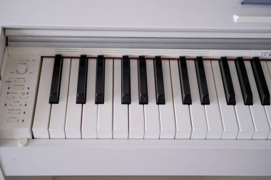 Beyaz piyano holde duruyor..