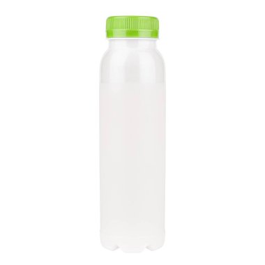 Beyaz arka planda bir şişede yoğurt, izole et..